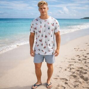 Denim & Flower Ricky Singh Pineapple Graphic T-Shirt White Slim Fit